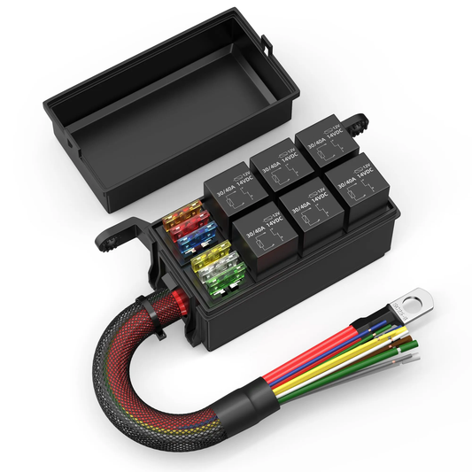 24 Volt Försäkringsreläbox - Förkopplad med 6 Reläer och 6-vägs ATC/ATO Försäkringar