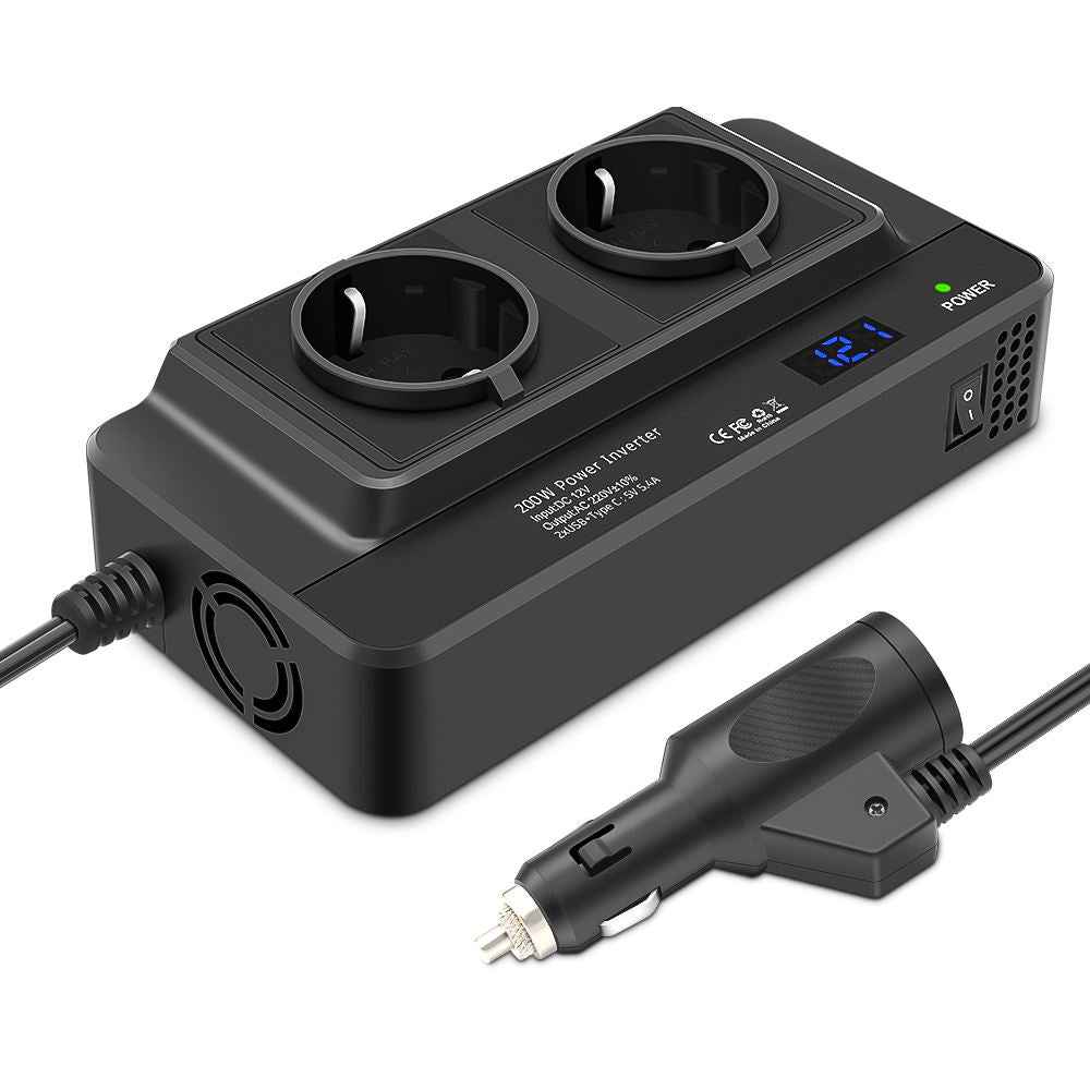 200W Bilens Strömväxlare med Universalsocklar och USB-portar