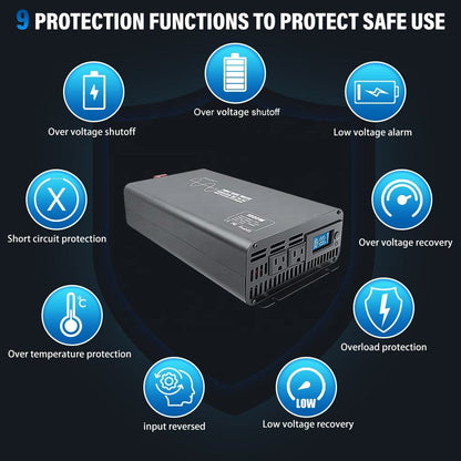 200W Bilväxelriktare med 2 AC Uttag och 4 USB-portar