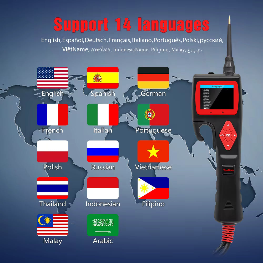 Topdiag P200 – Smart kretsprovare / Power Probe-testare med oscilloskop & batteritest (9–30V, 2,4″ TFT) Testverktyg