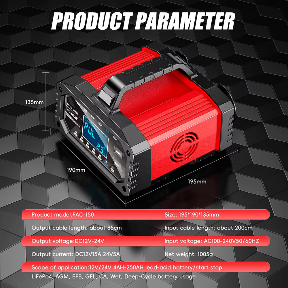 FOXSUR FAC-150 Smart Batteriladdare 12V/24V – 15A/5A