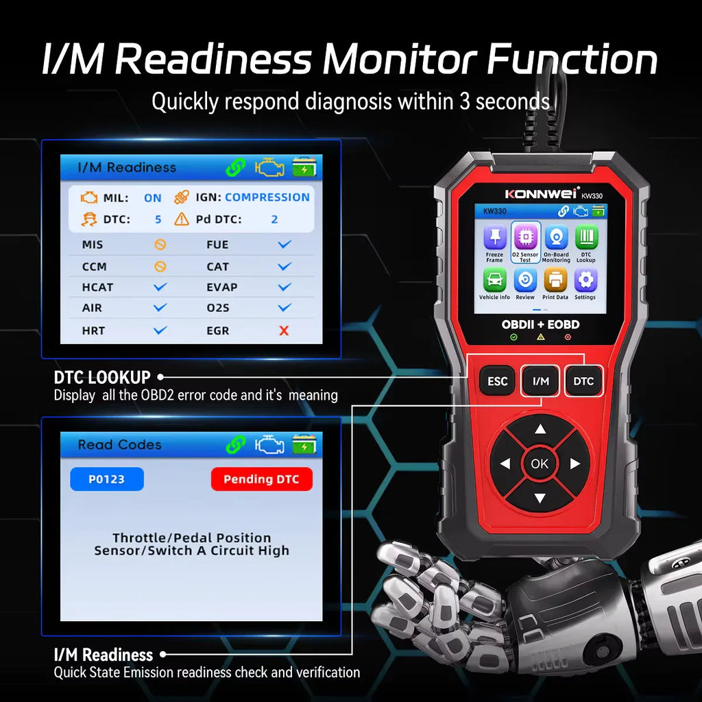 KONNWEI KW330 – OBD2/EOBD felkodsläsare (Enhanced Handheld Automotive Engine Analyzer) - Felkodsläsare