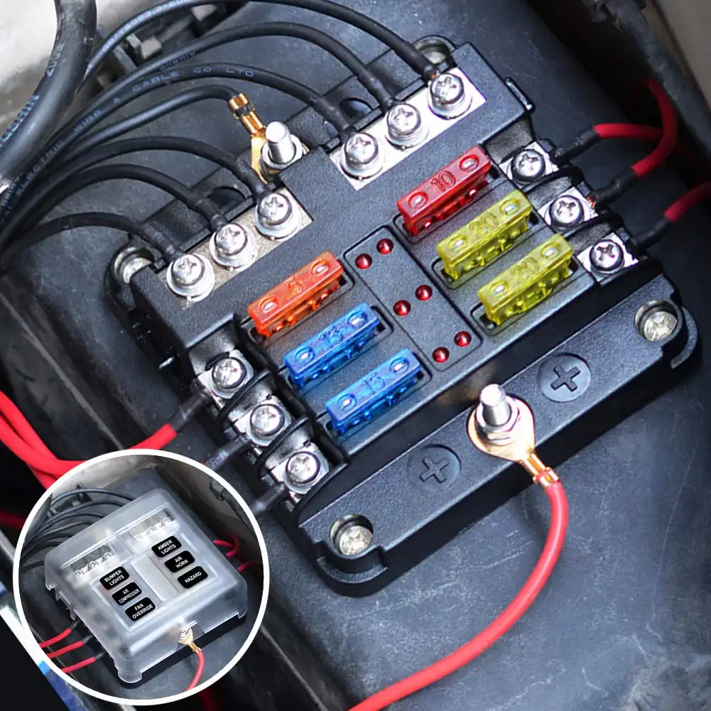 Vattentät 6-vägs Säkringsdosa 12V – Med LED-indikator & Färdiga Säkringar