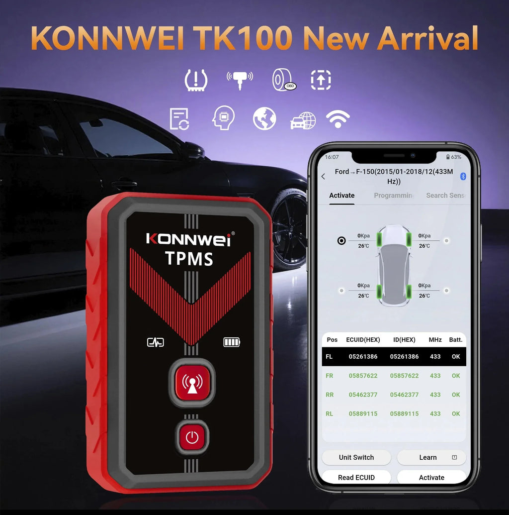 KONNWEI TK100 TPMS-programmeringsverktyg (TPMS Program Tool) - Felkodsläsare