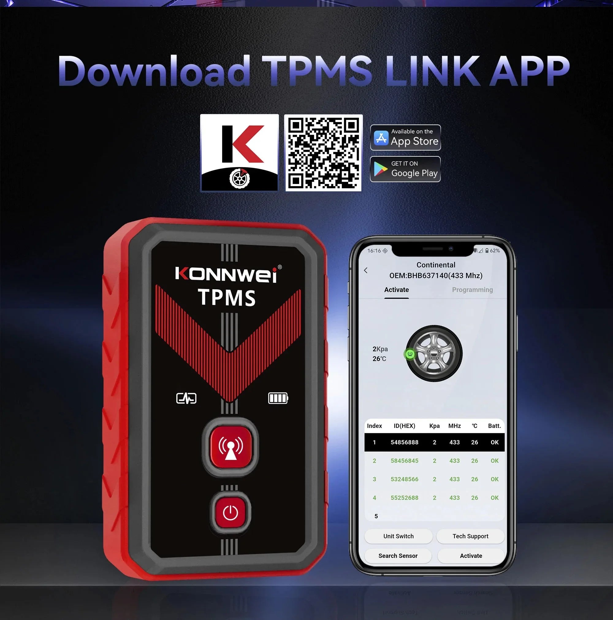 KONNWEI TK100 TPMS-programmeringsverktyg (TPMS Program Tool) - Felkodsläsare