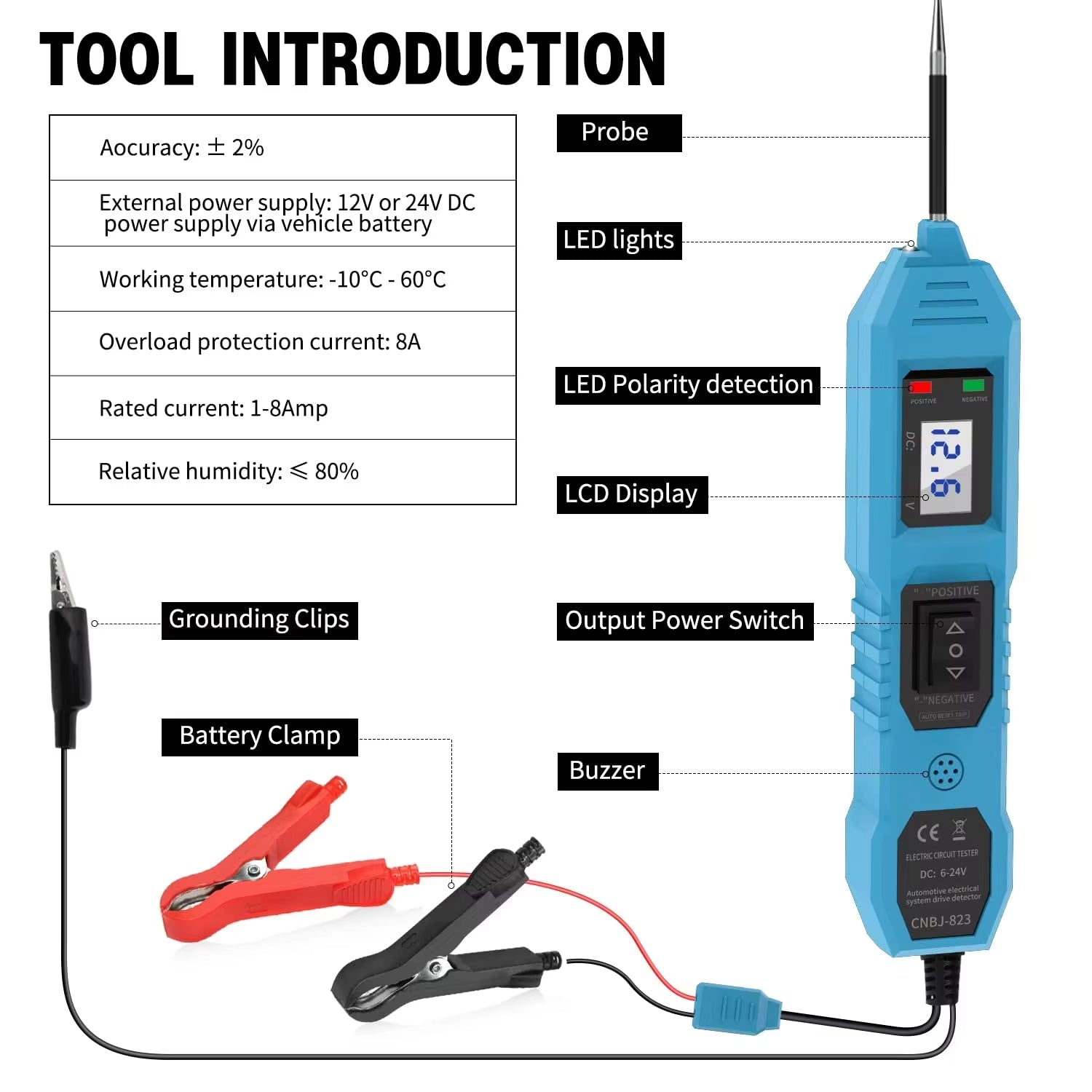 CNBJ-823 6–24V Smart Power Probe – Multifunktionellt testverktyg för fordons elsystem