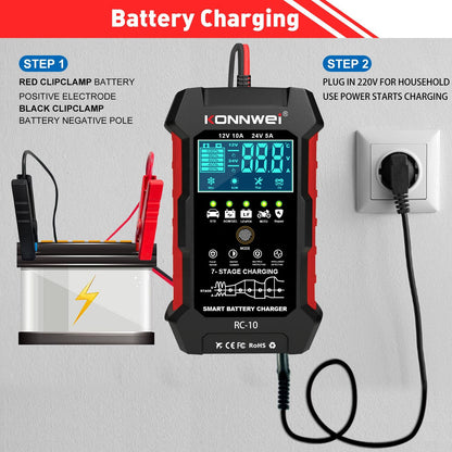 Original Konnwei RC-10 Batteriladdare 12V 24V