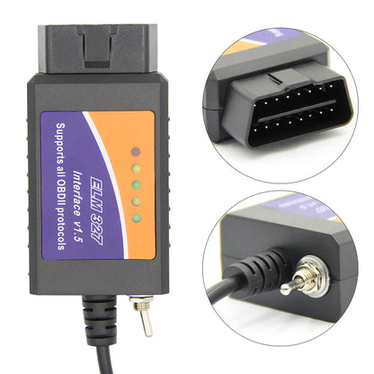 ELM327 USB Professionell Diagnoskabel Med Switch V1.5 OBD2