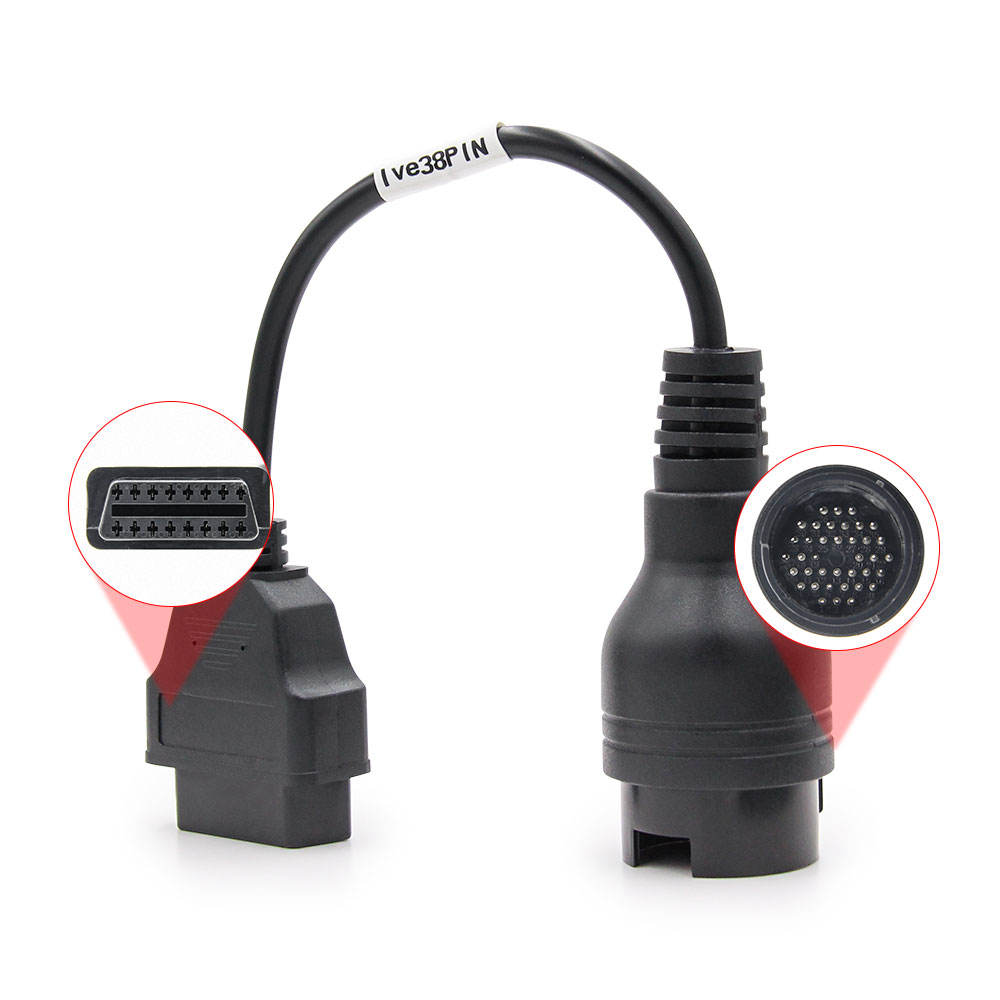 Truck OBD2 Adapter 38 Pin Connector for Iveco Male to OBD2 16Pin Female