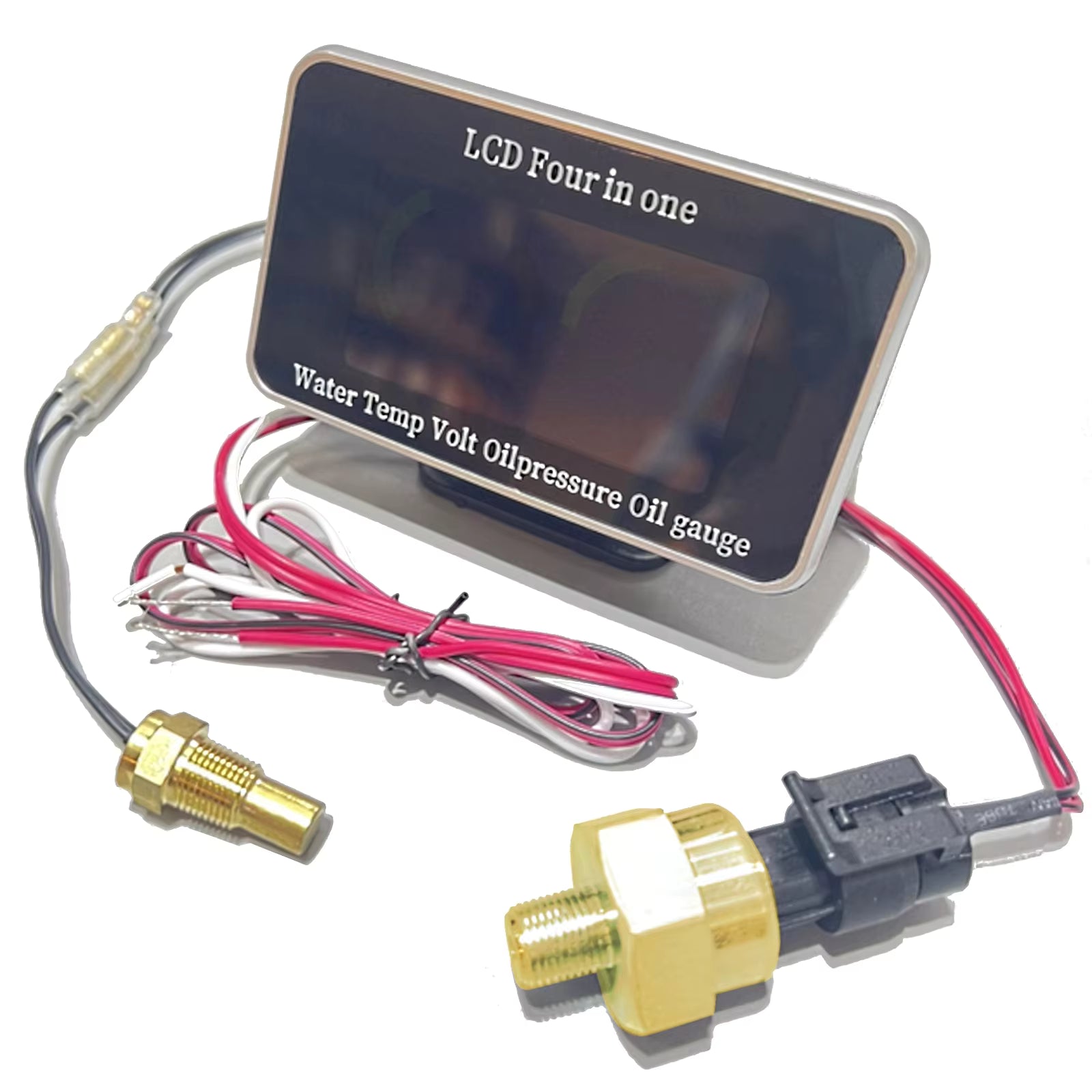 12 V/24 V 4-i-1 LCD Digitalmätare – Voltmeter, Oljetryck, Bränslenivå & Vattentemperatur med M10 NPT-sensor Tillbehör
