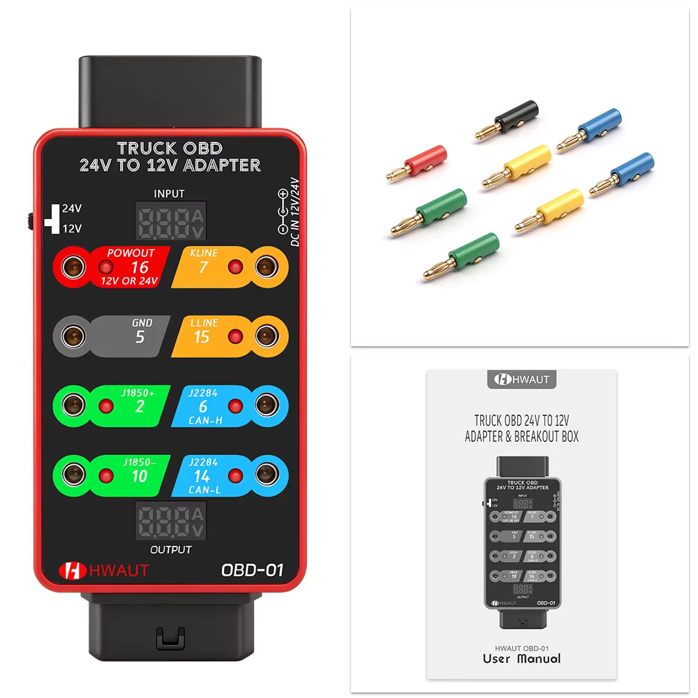 Breakout Box 24V → 12V med OBD-interface – 8-port adapter/jumper