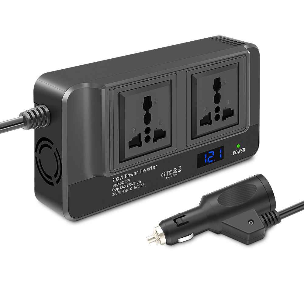 200W Bilens Strömväxlare med Universalsocklar och USB-portar