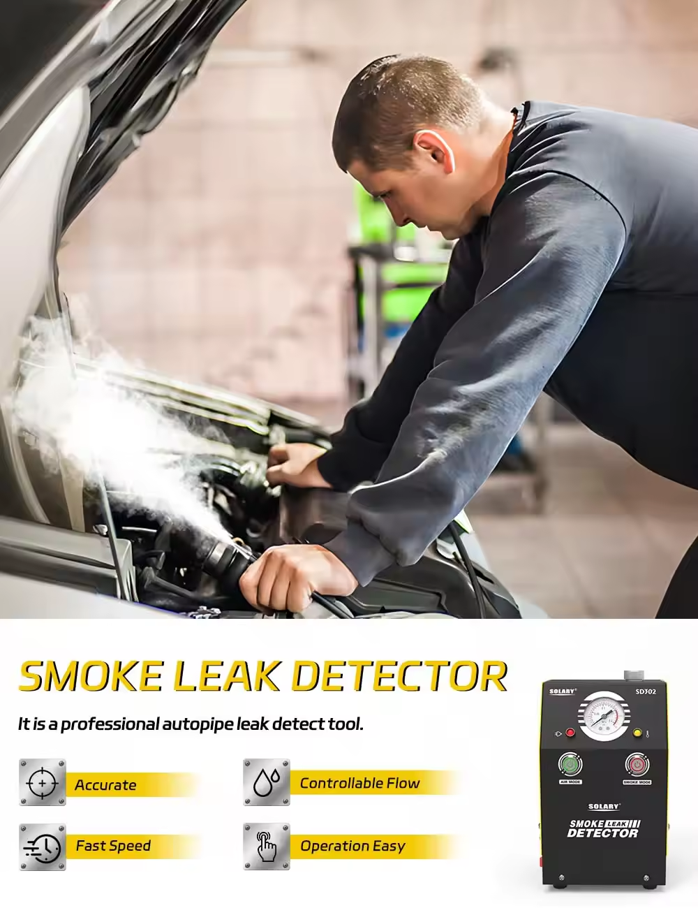 SD302 Solary Smoke Leak Detector – Professionell rökprovare för läckagesökning i fordon