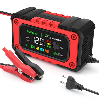 FOXSUR 12V 7A Färgskärm Universell Motorcykelbil Batteriladdare