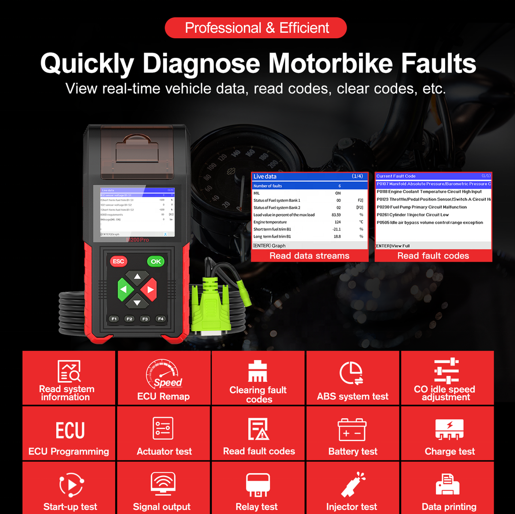 Jdiag M200 Pro Motorcykeldiagnosverktyg med ECU Remapping