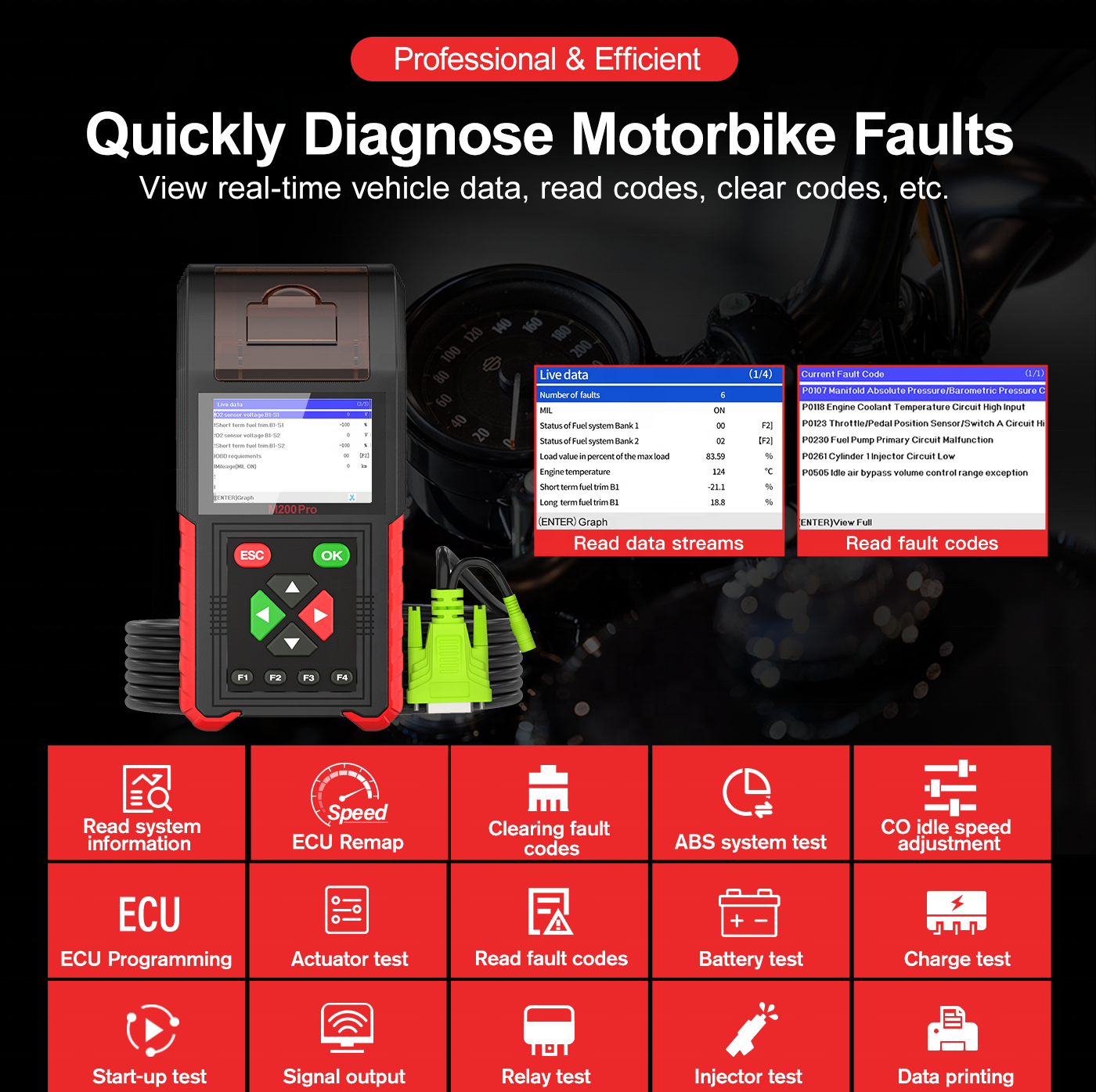 Jdiag M200 Pro Motorcykeldiagnosverktyg med ECU Remapping