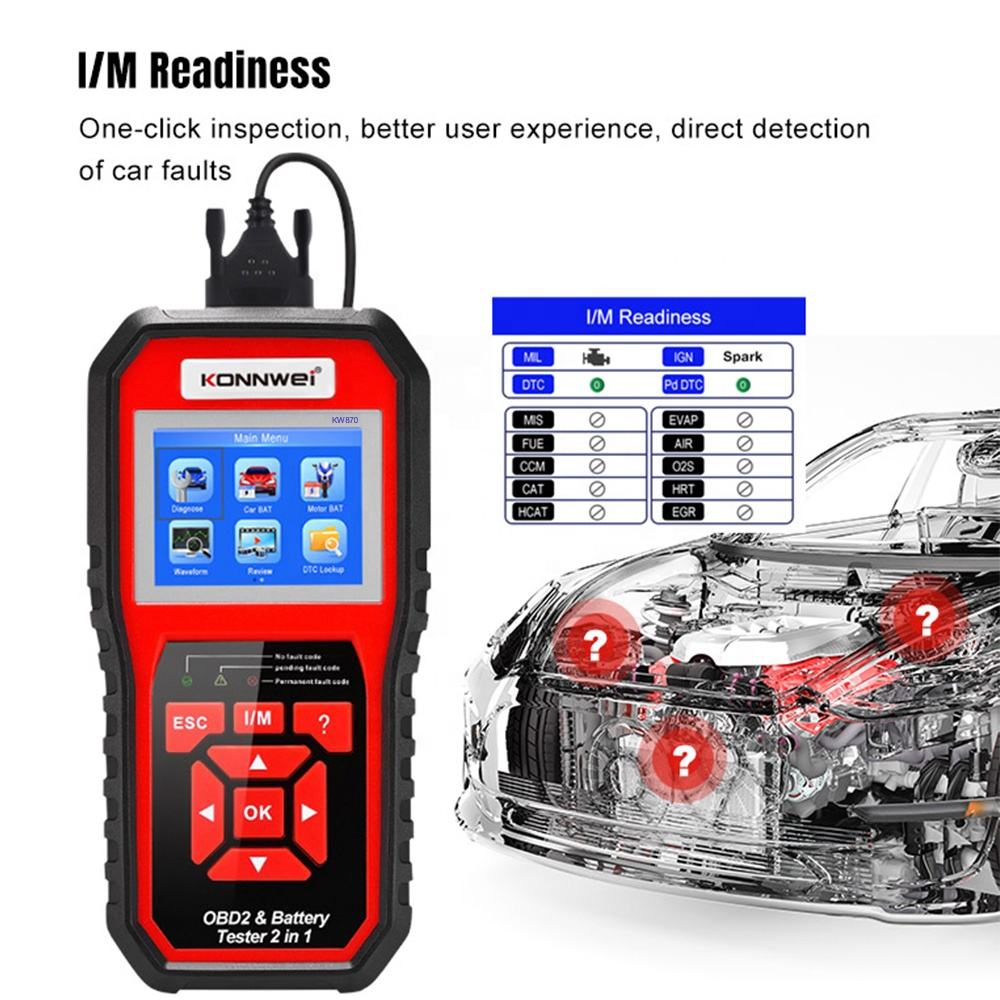 Konnwei KW870 Bil 12V Batteritestare OBDII Diagnosverktyg