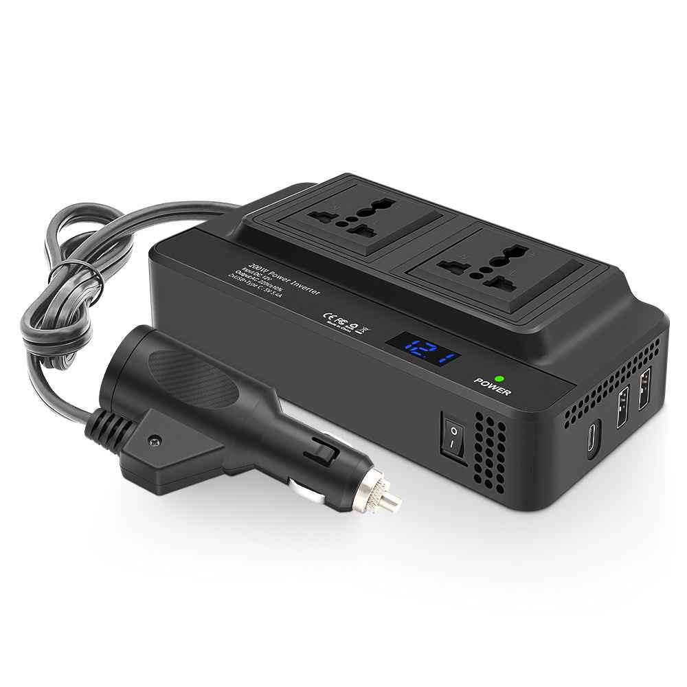 200W Bilens Strömväxlare med Universalsocklar och USB-portar