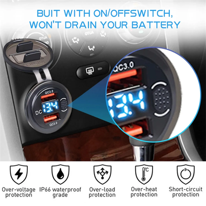 5V 3A 2-Port Dual Waterproof USB Car Charger with Key Switch