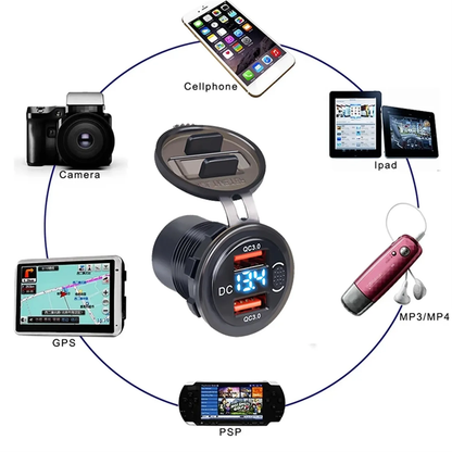 5V 3A 2-Port Dual Waterproof USB Car Charger with Key Switch