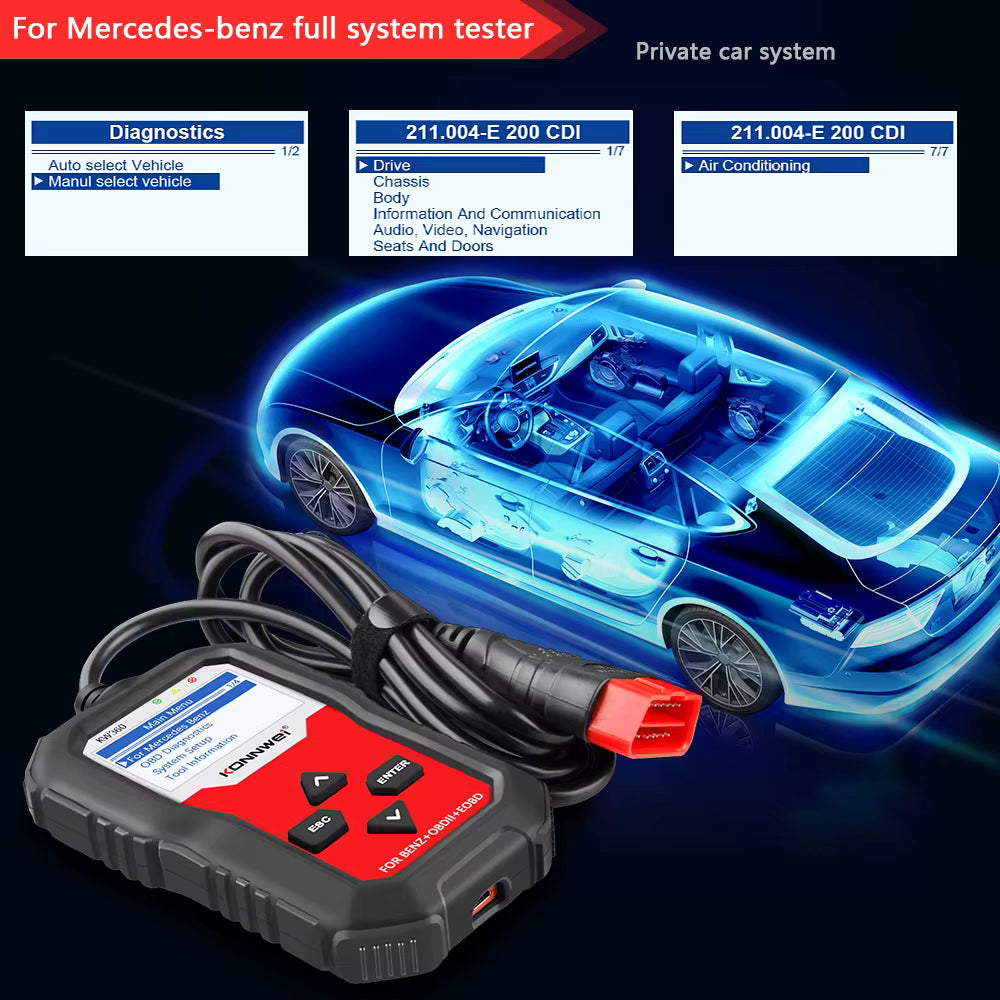 KONNWEI KW360 Full System OBD2 Diagnosverktyg för Mercedes-Benz
