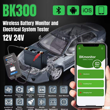 KONNWEI BK300 Trådlös Bilbatteriövervakare med Gratis Mobilapp