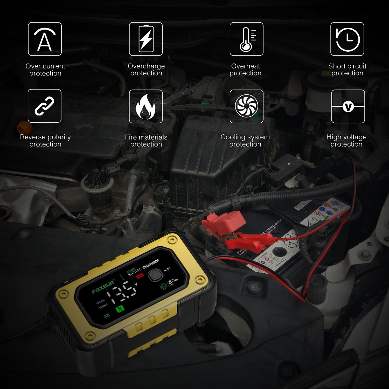 FOXSUR FBC1207E 12V/7A Smart Bilbatteriladdare Tillbehör