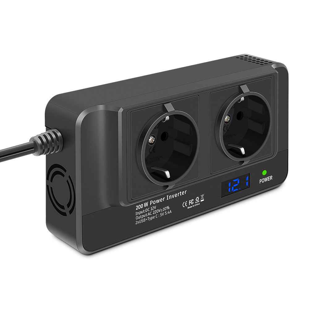 200W Bilens Strömväxlare med Universalsocklar och USB-portar