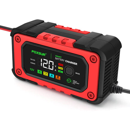 FOXSUR 12V 7A Färgskärm Universell Motorcykelbil Batteriladdare