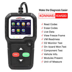 KONNWEI KW680 – OBD2/EOBD/CAN Felkodsläsare med DTC-uppslag, Livedata & O2-sensortest Felkodsläsare