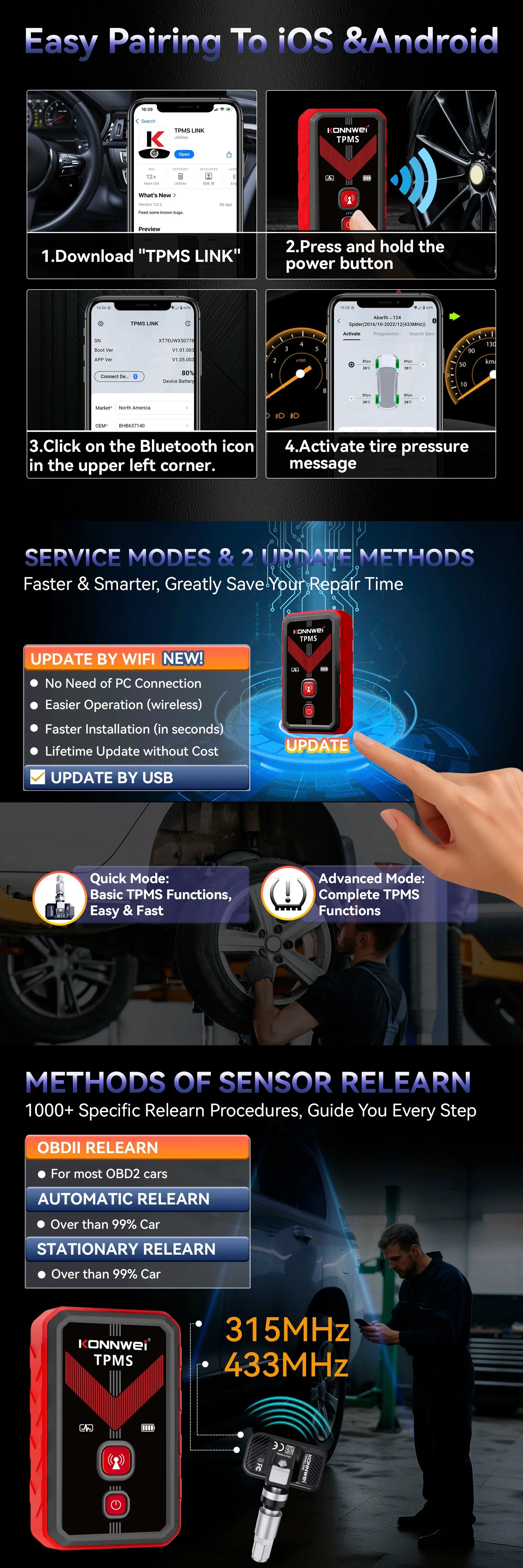 KONNWEI TK100 TPMS-programmeringsverktyg (TPMS Program Tool) - Felkodsläsare