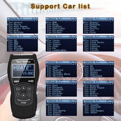 VGATE MaxiScan VS890 OBD2 Code Reader med Hebreiska