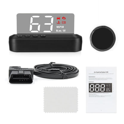 3 Tum C100 Speedometer Alarm Bil HUD Trådlös Head-Up Display OBD2