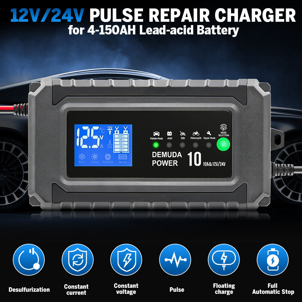 12V 24V Universal Bilbatteriladdare med Pulsunderhåll