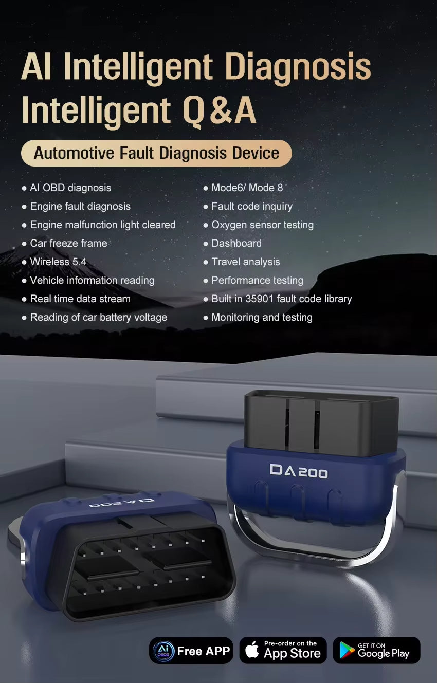 ELM327 OBD2-kodläsare DA200 med AI-intelligent diagnostik och 25k80-chip