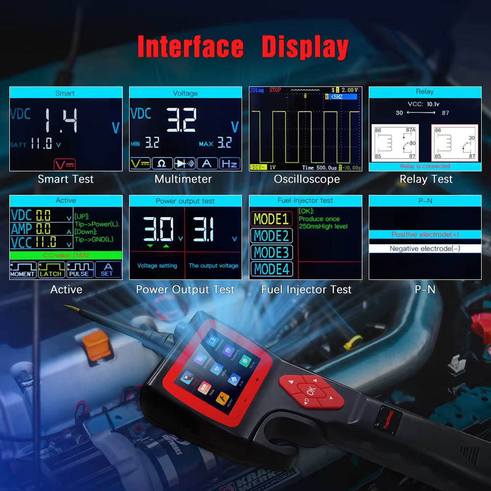 Topdiag P200 – Smart kretsprovare / Power Probe-testare med oscilloskop & batteritest (9–30V, 2,4″ TFT) Testverktyg