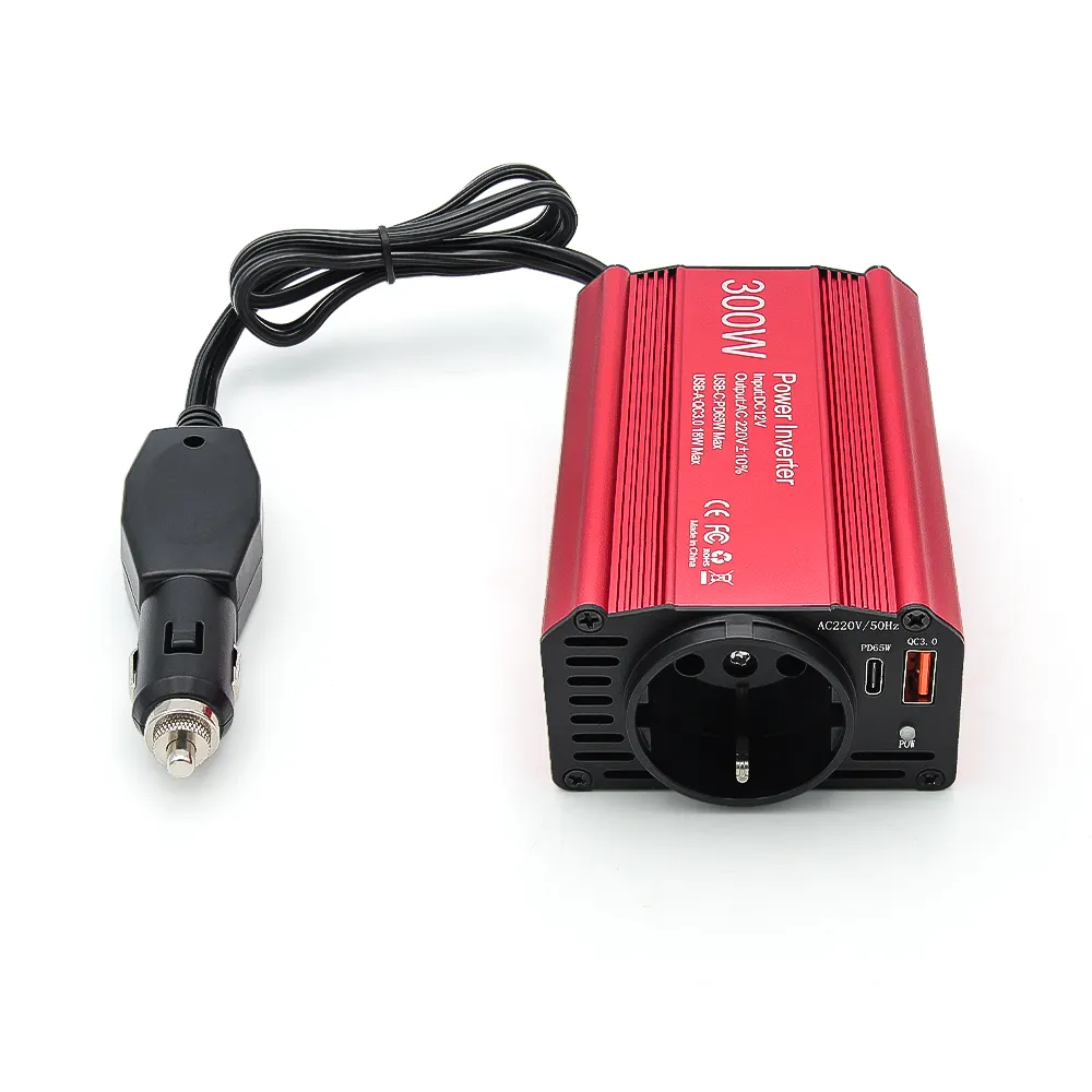 Inverter 300W EU Socket DC12V till AC 220V/110V med USBQC3.0+PD65W