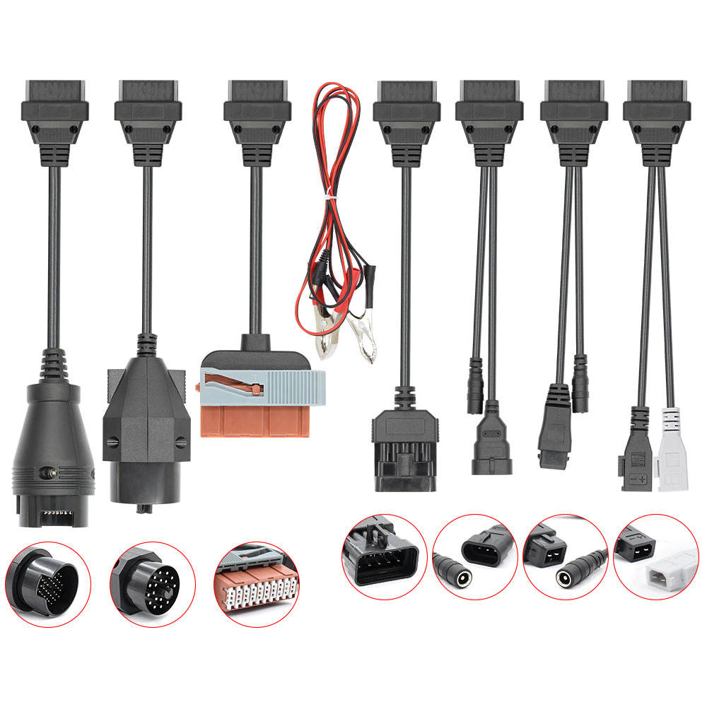 8-delars OBD-kontaktset för bilar – OBD2 och OBD1-adapter
