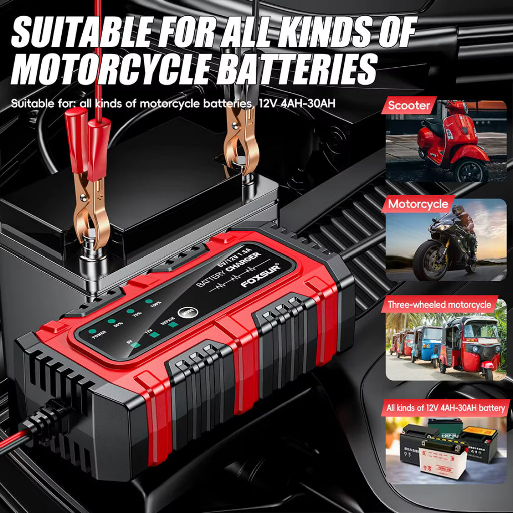 FOXSUR 6V/12V Smart Batteriladdare – Automatisk & Säker