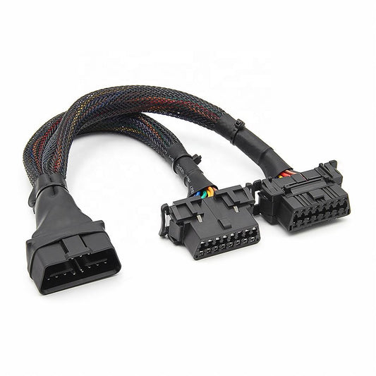 30cm OBD2 Elbow Extensionkabel med 1 hane till 2 honor