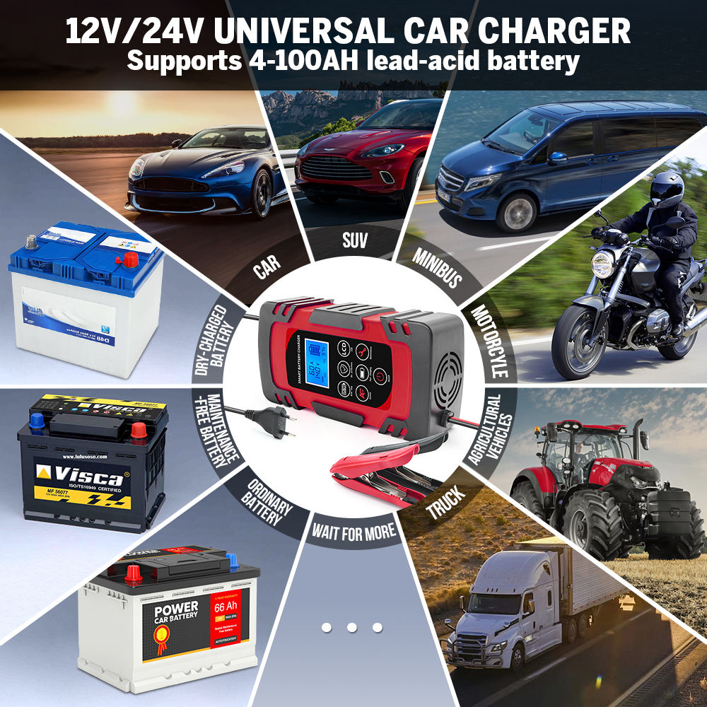 12V 24V Stort Kraft 12A Universell Bilbatteriladdare