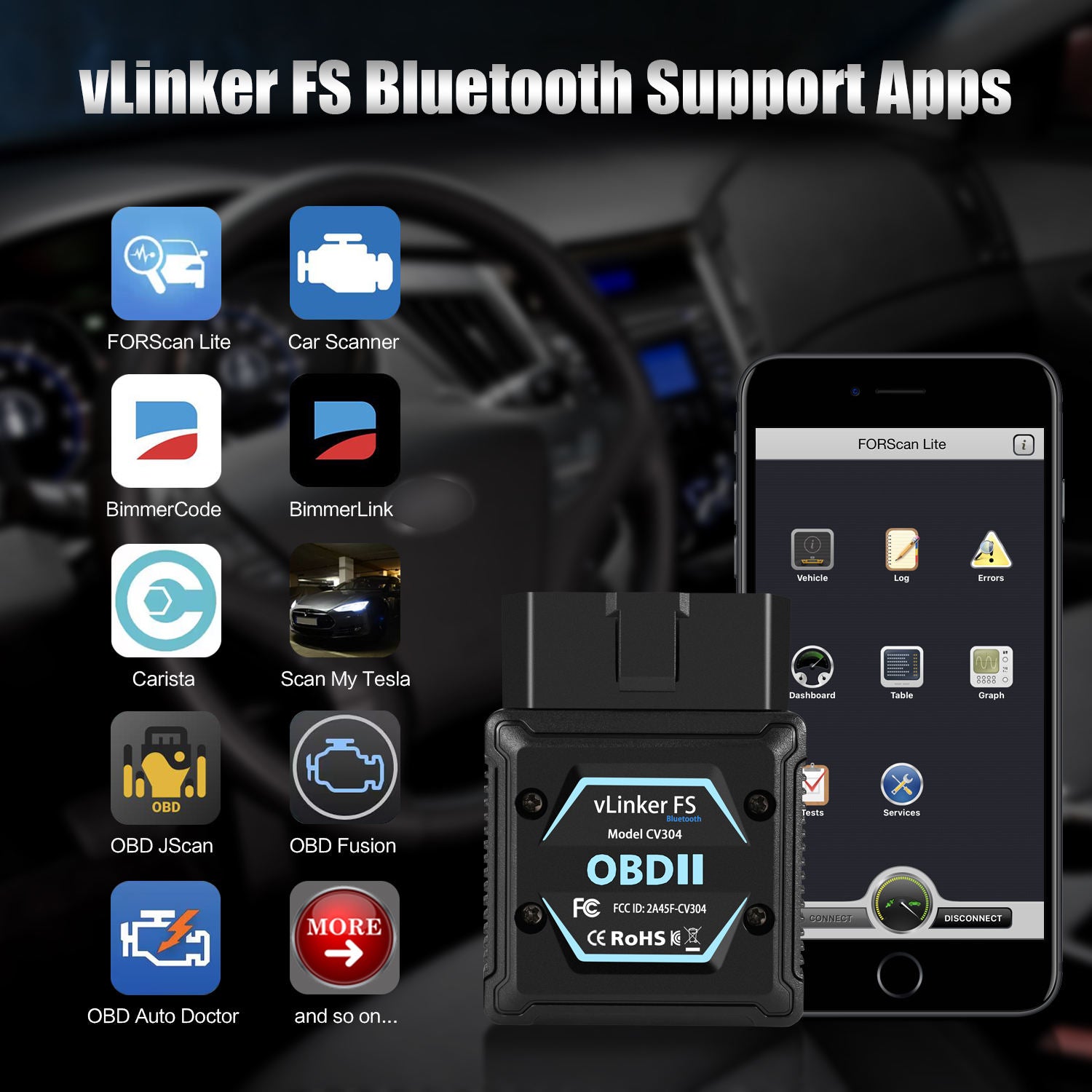 Vgate vLinker FS BT OBD-II Adapter – MS-CAN Trådlös OBD2 Scanner med stöd för FORScan