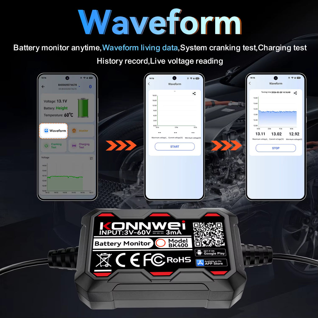 KONNWEI BK400 6-i-1 Bluetooth 5.2 Batterimonitor 3–60V – för 6V/12V/24V/48V