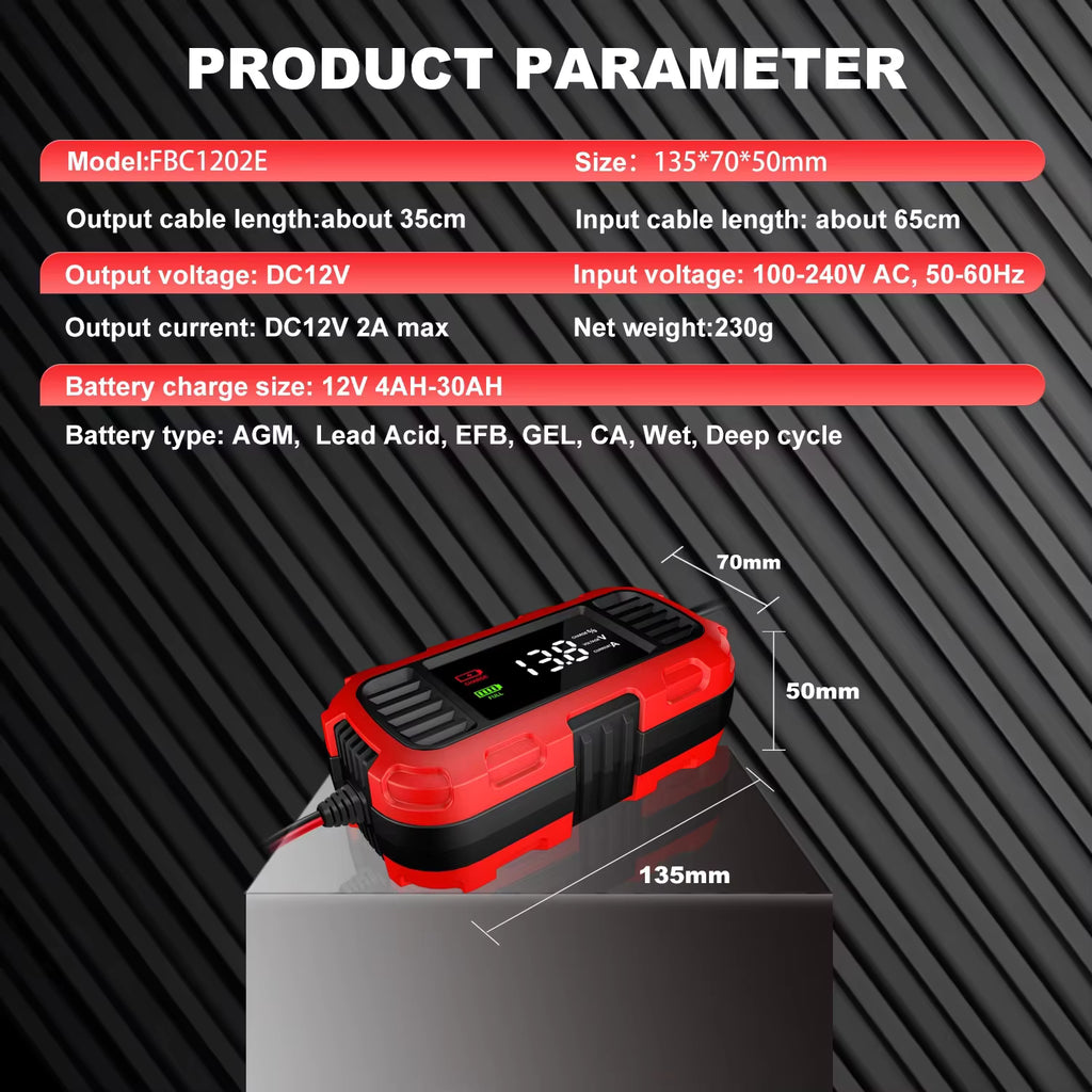 Pulse Repair 12V/2A blybatteriladdare (FOXSUR FBC1202E) Tillbehör