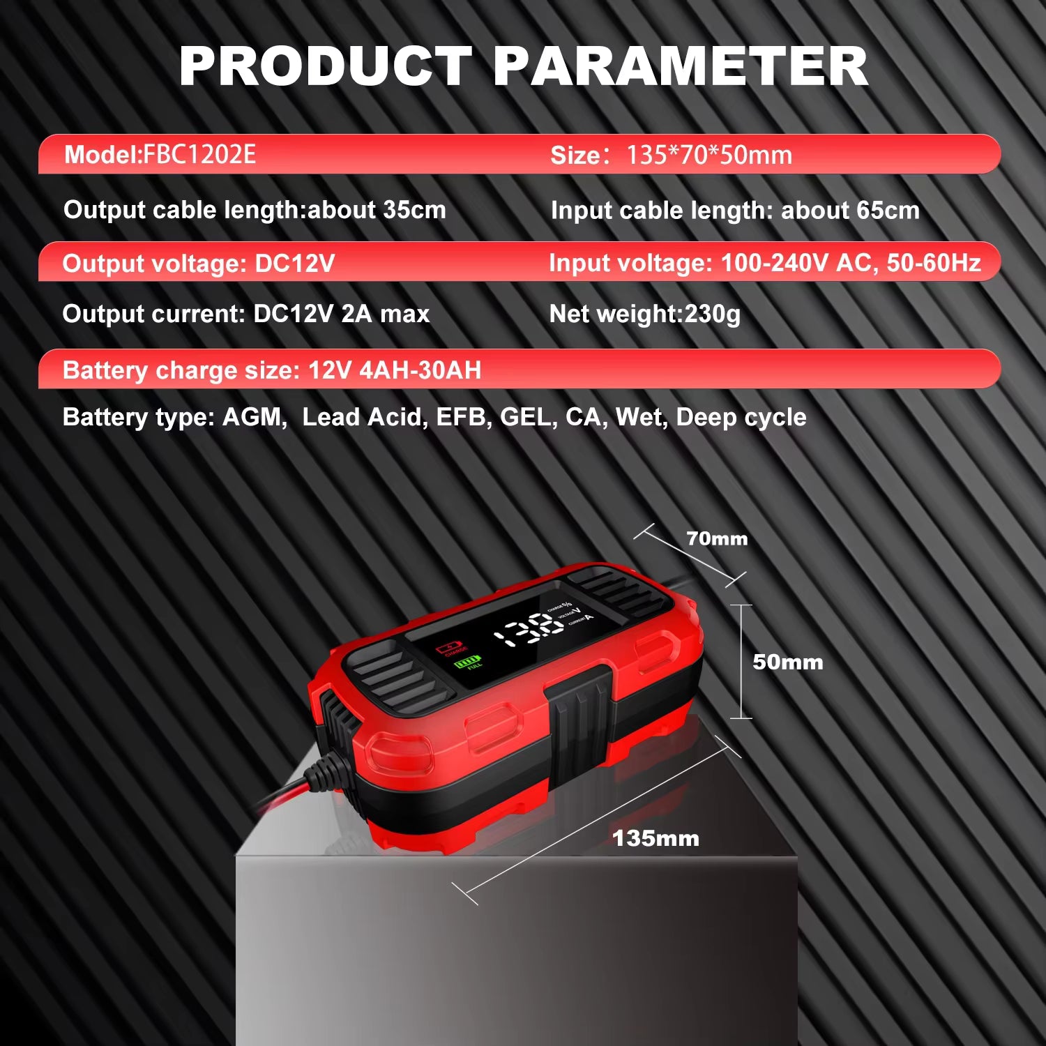 Pulse Repair 12V/2A blybatteriladdare (FOXSUR FBC1202E) Tillbehör