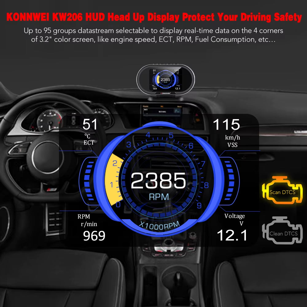 KONNWEI KW206 Head-up Display för OBD2 Bilscanner