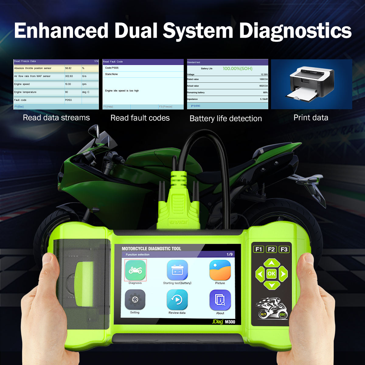 Jdiag M300 Motorcykeldiagnosverktyg med 5.0'' Display
