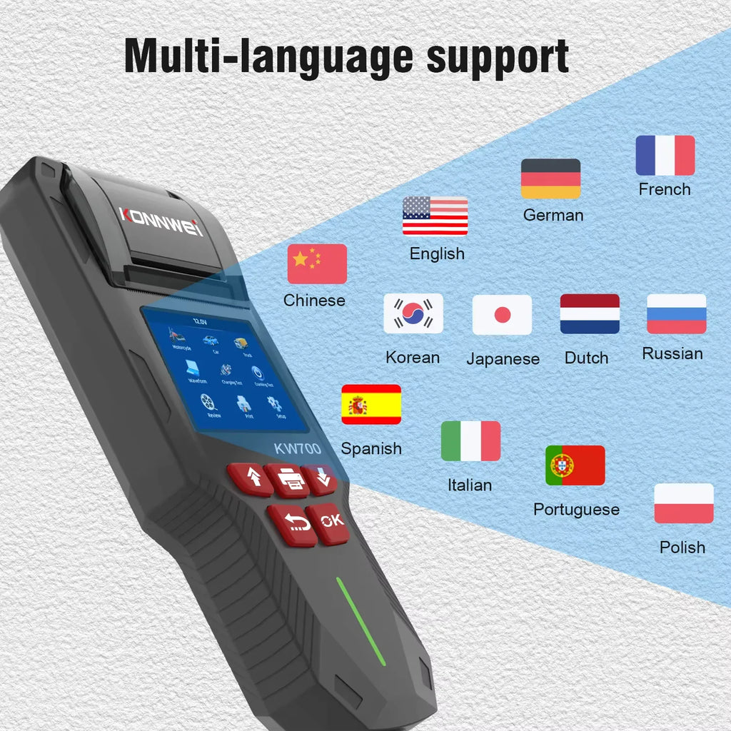 KONNWEI KW700 – Batteritestare 12V/24V med inbyggd skrivare - Felkodsläsare