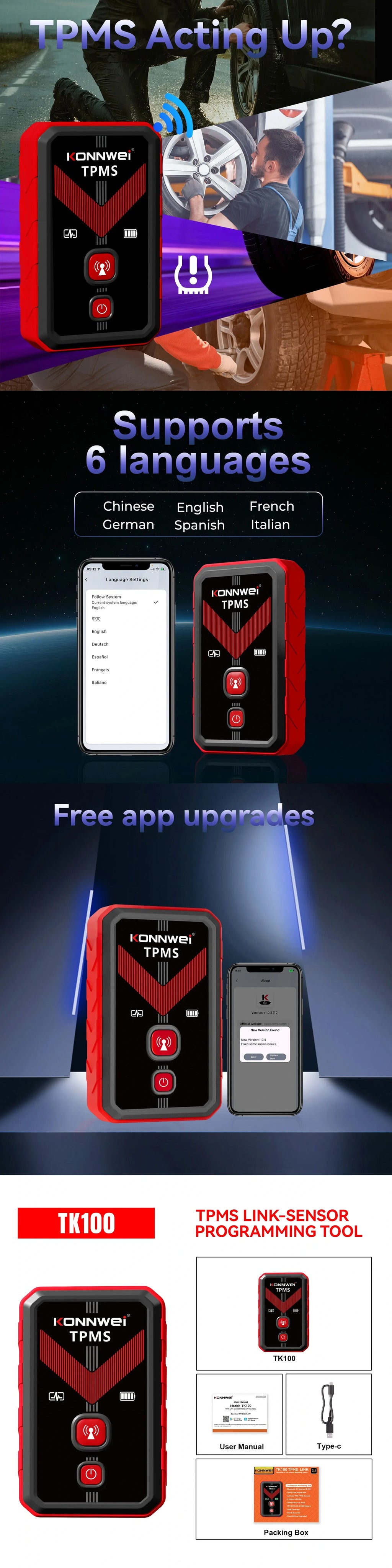 KONNWEI TK100 TPMS-programmeringsverktyg (TPMS Program Tool) - Felkodsläsare