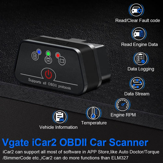 Vgate iCar 2 OBD2 Scanner Bil Diagnostik Interface Trådlös BT3.0 V2.2 ELM327